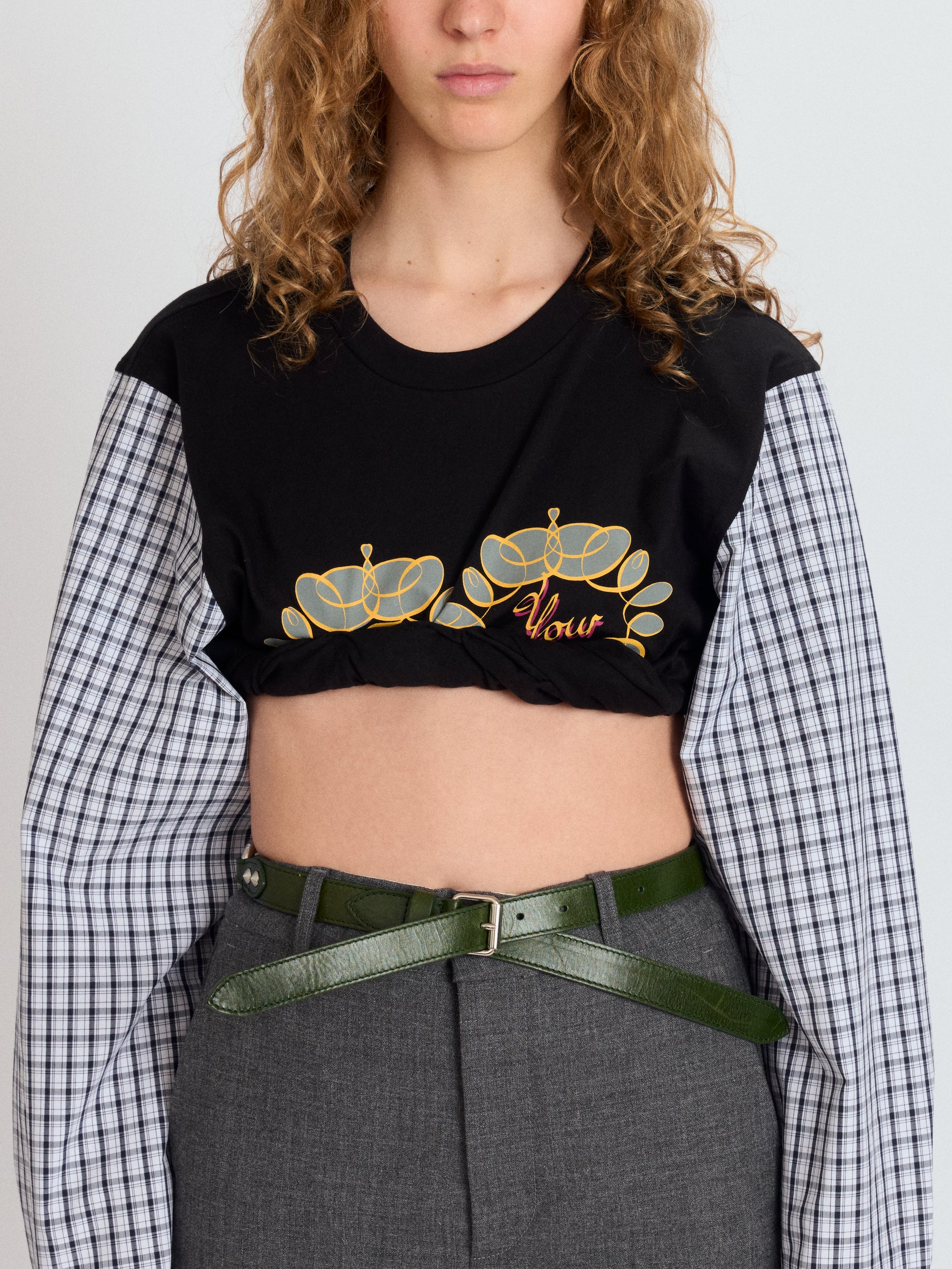 Cropped T-Shirt with Shirting Sleeves