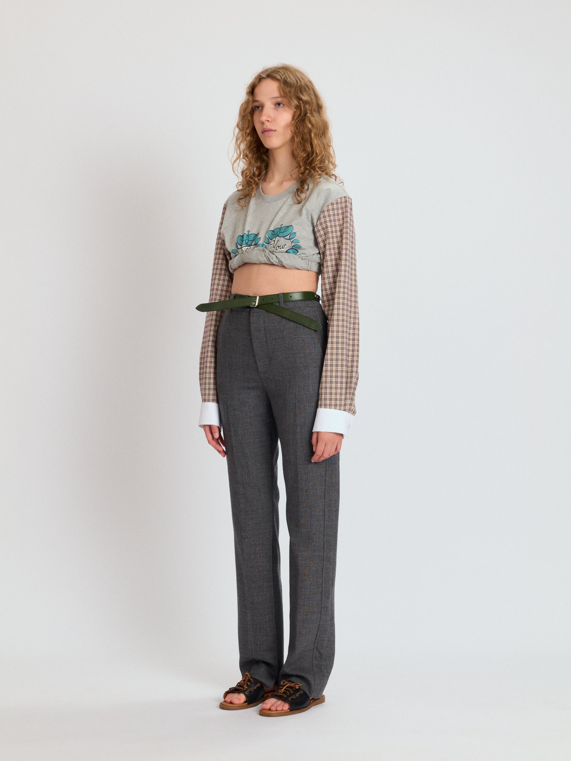 Cropped T-Shirt with Shirting Sleeves