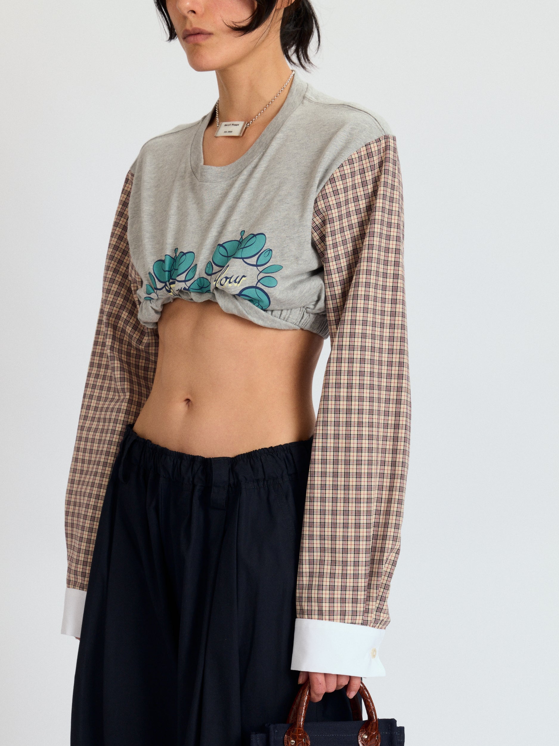 Cropped T-Shirt with Shirting Sleeves
